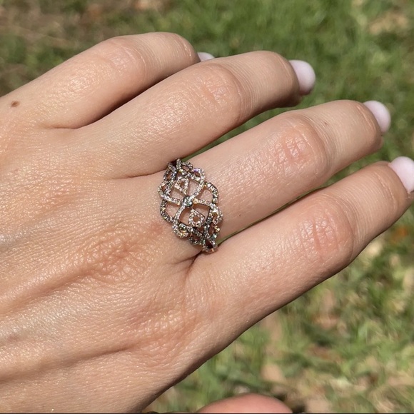 SOLD! 🤎 LeVian Chocolate Diamonds Art Deco Style Ring 14K Rose Gold - Picture 4 of 10